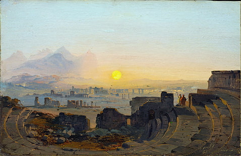 Ippolito Caffi, Hierápolis, Johan Christian Clausen Dahl, Dresden, pintura, romântico, HD papel de parede HD wallpaper