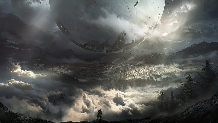 illustration de nuages ​​gris, jeux vidéo, Destiny 2, nuages, Fond d'écran HD