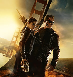 Emilia Clarke, Terminator Genisys, Arnold Schwarzenegger, HD papel de parede HD wallpaper