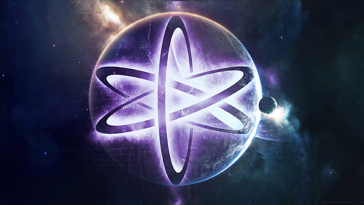 purple planet illustration, space, atoms, HD wallpaper