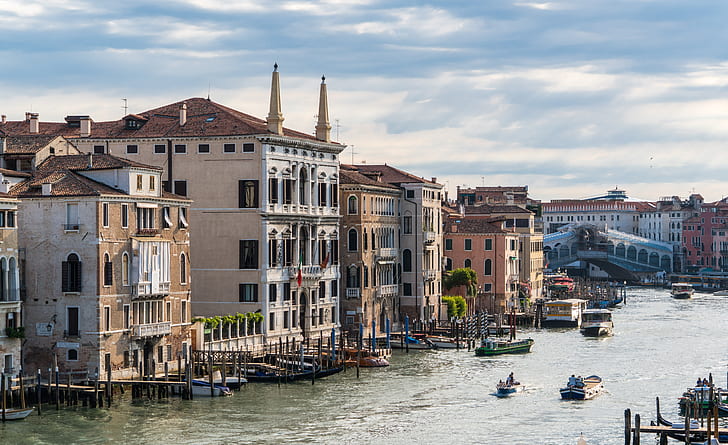 italie, venise, pont du rialto, bâtiments, bateaux, ville, Fond d'écran HD