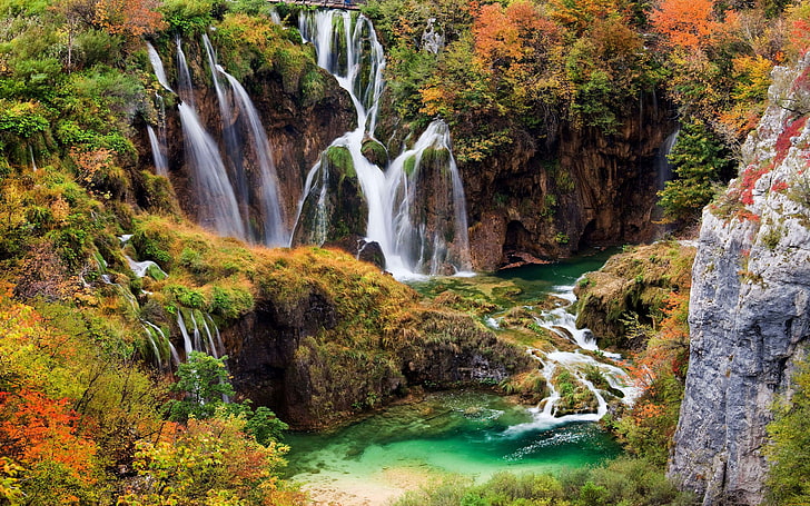 Plitvice Lakes National Park i Kroatien-vackra landskap vattenfall på hösten-Desktop HD Wallpaper-5616 × 3510, HD tapet