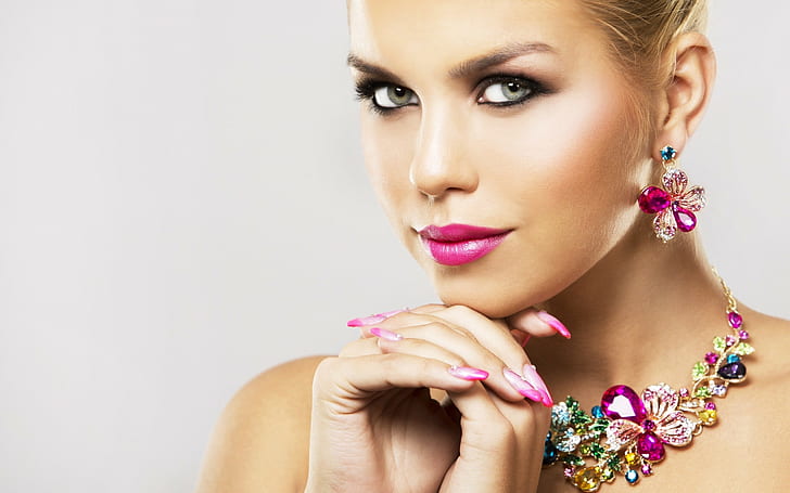 Make-up, Porträt, lackierte Nägel, Frauen, Modell, einfacher Hintergrund, Gesicht, HD-Hintergrundbild