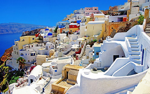 منازل سانتوريني في اليونان ، سانتورين ، اليونان ، اليونان ، العالم ، سانتوريني ، المنزل ، البحر، خلفية HD HD wallpaper