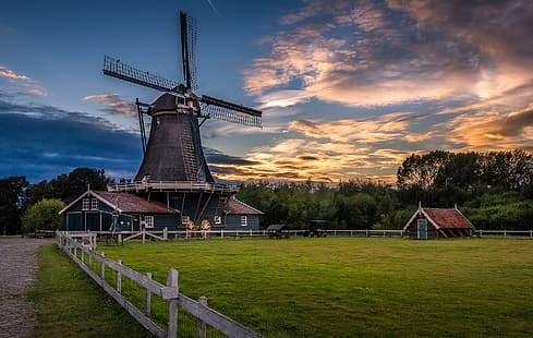 panorama, natura, città, mulino, Paesi Bassi, Olanda, Deventer, comunità, Sfondo HD HD wallpaper