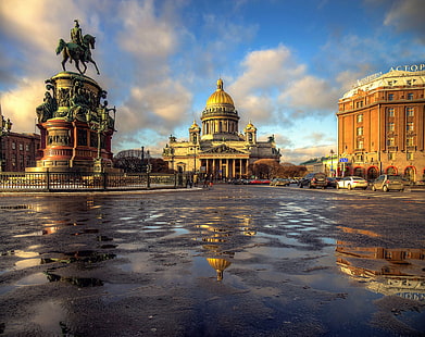 サンクトペテルブルク、アイザック広場、春、サンクトペテルブルク、アイザック広場、 HDデスクトップの壁紙 HD wallpaper