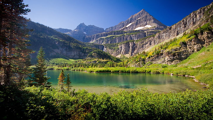 mountain landmark, nature, lake, mountains, Canada, HD wallpaper