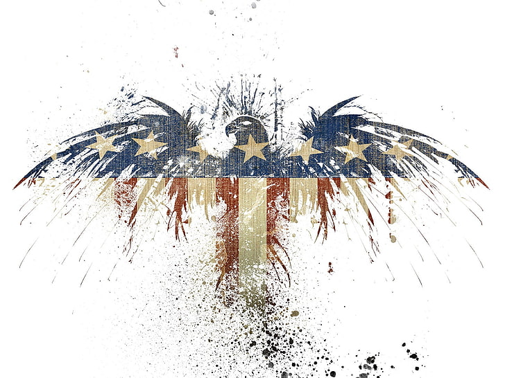 blue, white, and red U.S.A eagle illustration, flag, American flag, eagle, paint splatter, HD wallpaper