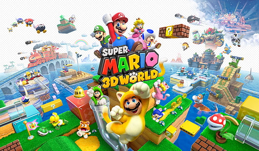 Blue Toad (Super Mario), Bowser, Cat Goomba, Cat Luigi, Cat Mario, Cat Toad, Koopa, Luigi, Nintendo, Princess Peach, Super Mario, Super Mario 3D World, vocaloid, Tapety HD HD wallpaper