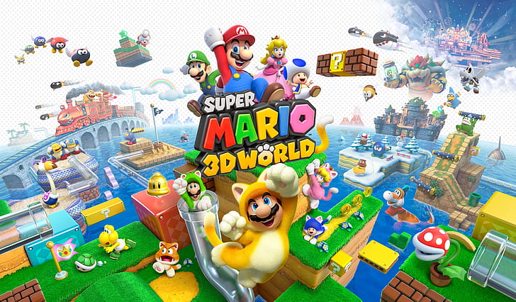 Blue Toad (Super Mario) ، Cat Mario ، Cat Luigi ، Luigi ، Super Mario ، Princess Peach ، Koopa ، Cat Goomba ، Cat Toad ، bowser ، Nintendo ، Super Mario 3D World ، Vocaloid ، ألعاب الفيديو، خلفية HD