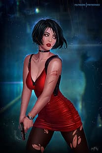  Ada Wong, Resident Evil, artwork, video game girls, Asian, gun, dark hair, fan art, HD wallpaper HD wallpaper