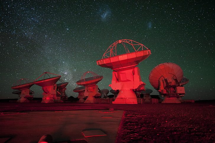 o céu, estrelas, antena, rádio telescópio, HD papel de parede