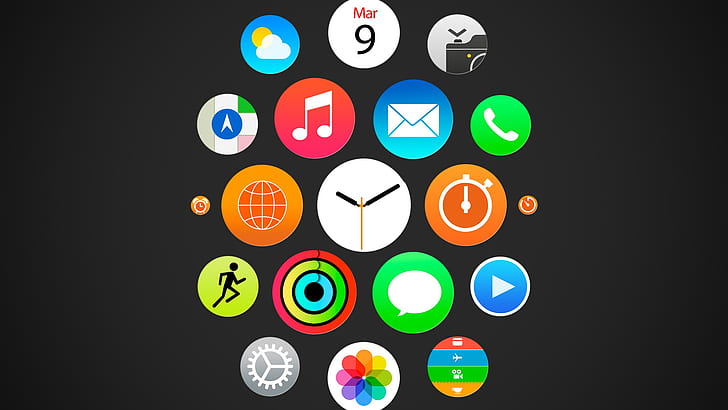 часы, меню, иконки, цвет, EPL, IOS, Apple, часы, HD обои