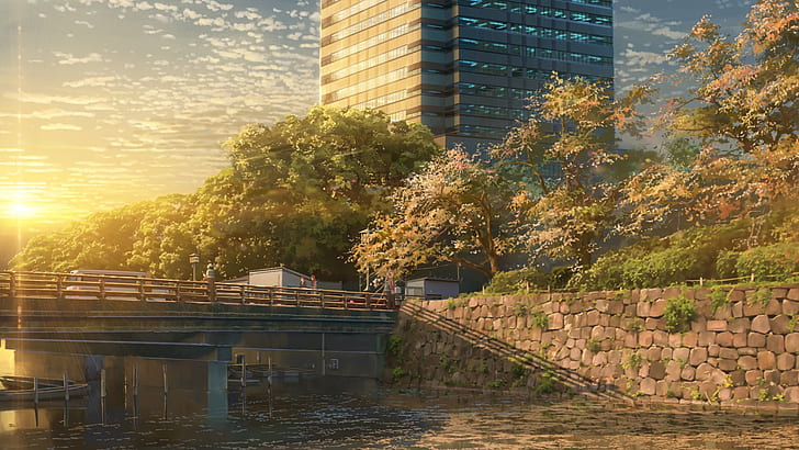 Kimi no Na Wa, río, realista, construcción, paisaje, paisaje urbano, tu nombre, Fondo de pantalla HD