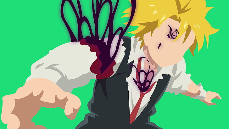 Anime, The Seven Deadly Sins, Blonde, Blood, Meliodas (The Seven Deadly Sins), Minimalist, Tattoo, Krawat, Rana, Tapety HD