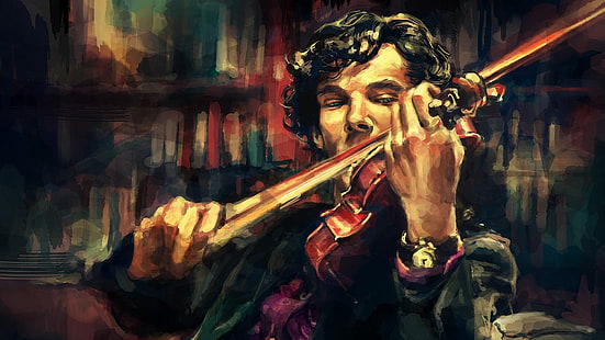 Bennedick Cumberbatch peignant, Sherlock Holmes, art numérique, Benedict Cumberbatch, Fond d'écran HD HD wallpaper