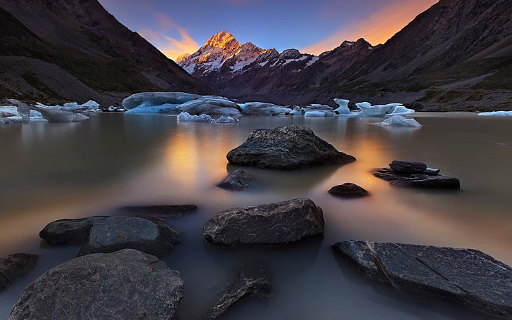 montañas, hielo, piedras, paisaje, roca, naturaleza, Fondo de pantalla HD