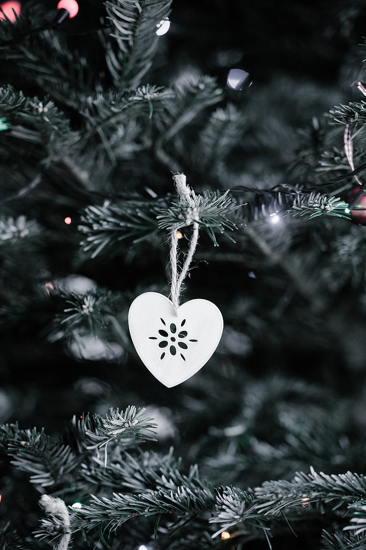 white heart-shaped hanging decor, christmas decorations, new year, christmas, HD wallpaper