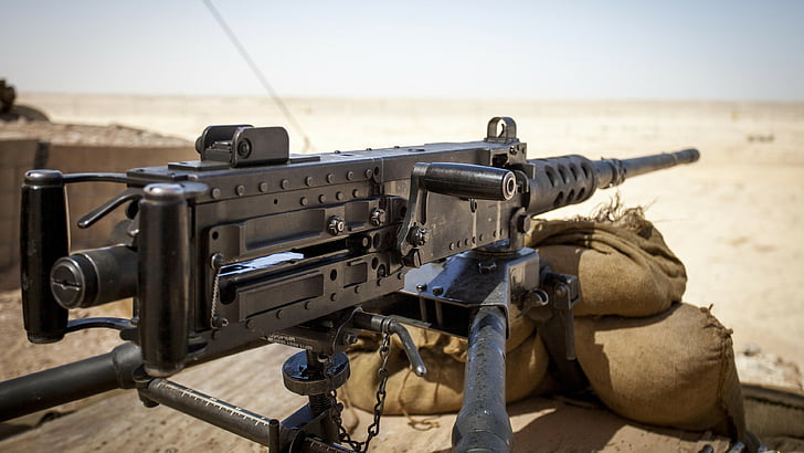 black machine gun, M2, Browning, .50, machine gun, M2HB, M2A1, ammunition, bullets, HD wallpaper