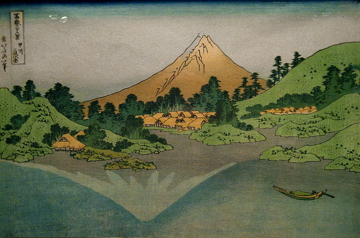 Hokusai, lansekap, balok kayu, Wallpaper HD