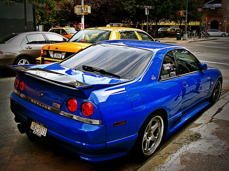 coupé blu, GTR, Nissan, Skyline, JDM, R33, Sfondo HD