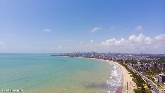пляж, Жуан Песоа, природа, город, пейзаж, дрон, фото с дрона, HD обои HD wallpaper