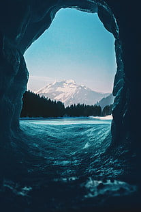 пейзаж, Морзин (Франция), Франция, зима, Флоран Бруассан, на открытом воздухе, горы, лес, природа, пещера, лед, вертикаль, HD обои HD wallpaper