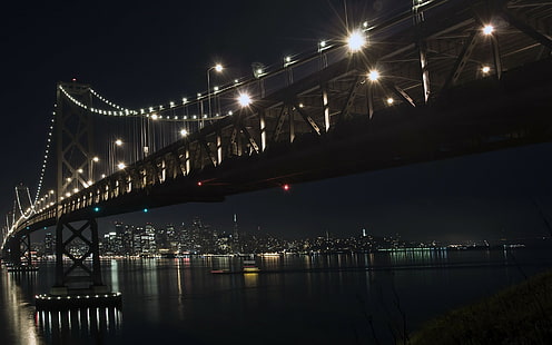 paysage urbain, nuit, lumières, architecture, pont, Bay Bridge, Oakland Bay Bridge, San Francisco, Fond d'écran HD HD wallpaper