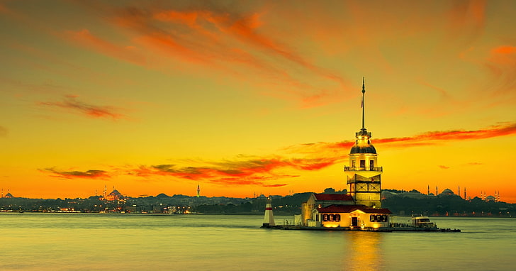 Istanbul, Kız Kulesi, nature, turkey, HD wallpaper