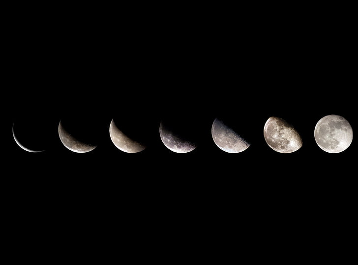 تسلسل القمر ، رسم توضيحي لسبعة أقمار ، الفضاء ، القمر ، الليل ، تسلسل القمر، خلفية HD