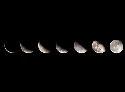 Moon Sequence, seven moon illustration, Space, Moon, Night, moon sequence, HD wallpaper HD wallpaper