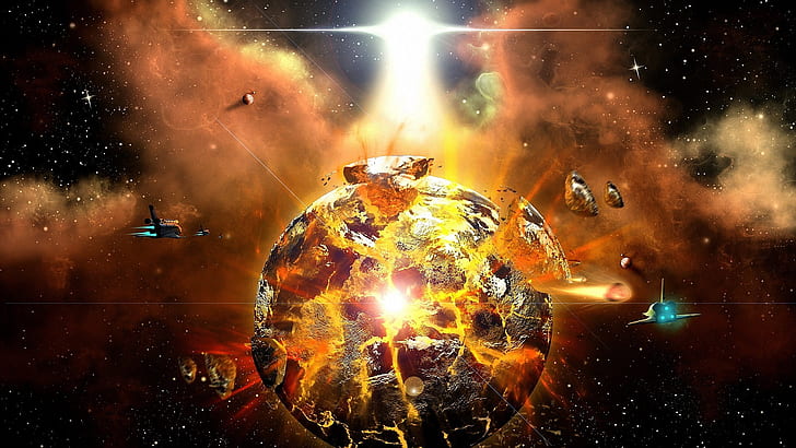 A violent explosion of the planet, Explosion, Planet, HD wallpaper