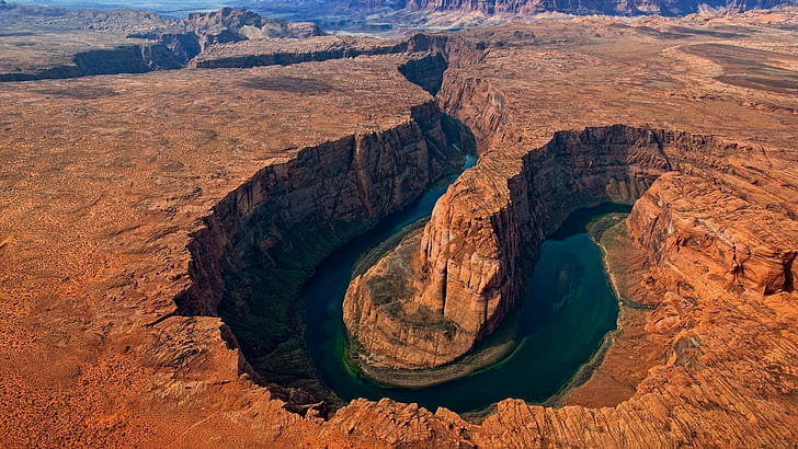 Desert River Aerial Landscape Ravine Grand Canyon Arizona Horseshoe Bend HD, natura, krajobraz, rzeka, pustynia, antena, wielki, kanion, arizona, podkowa, wąwóz, zakręt, Tapety HD