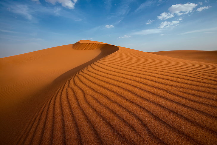 sable brun, sable, ciel, nuages, dunes, désert, dunes, Fond d'écran HD