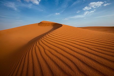 arena marrón, arena, cielo, nubes, dunas, desierto, dunas, Fondo de pantalla HD HD wallpaper