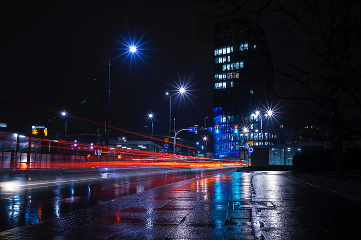 อาคารในเมืองเมืองกลางคืนแสงไฟของเมืองถนนอาคารไฟ, วอลล์เปเปอร์ HD