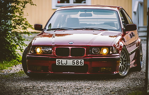 czerwony samochód BMW, tuning, BMW, postawa, E36, Tapety HD HD wallpaper