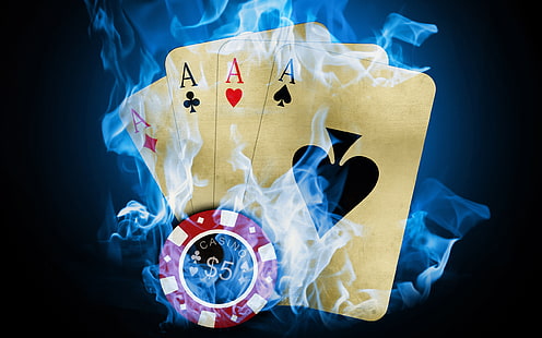 четыре туза игральных карт, карты, огонь, покер, казино, трюк, HD обои HD wallpaper