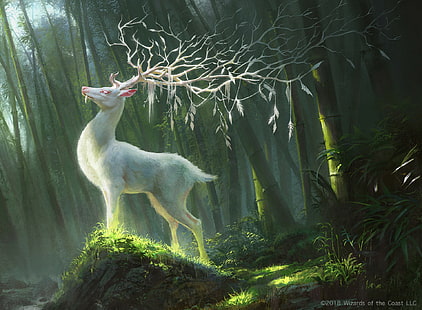 artwork, deer, drawing, fantasy art, forest, illustration, digital art, HD wallpaper HD wallpaper