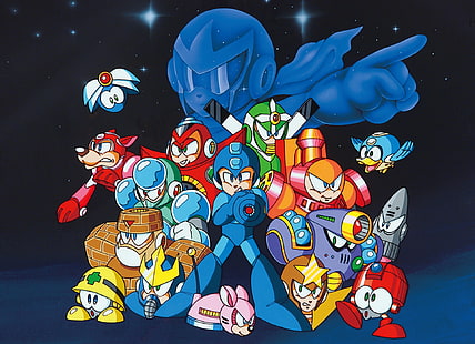 Mega Man, Mega Man 5, Beat (Mega Man), Charge Man (Mega Man), Crystal Man (Mega Man), Eddie (Mega Man), Gravity Man (Mega Man), Gyro Man (Mega Man), Napalm Man (Mega Man), Proto Man, Rush (Mega Man), Star Man (Mega Man), Stone Man (Mega Man), Wave Man (Mega Man), HD wallpaper HD wallpaper