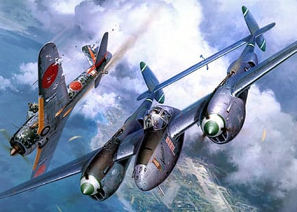 Seconda guerra mondiale, guerra mondiale, aerei, aereo, aereo, Lockheed P-38 Lightning, US Air Force, aeronautica militare, guerra, Sfondo HD HD wallpaper