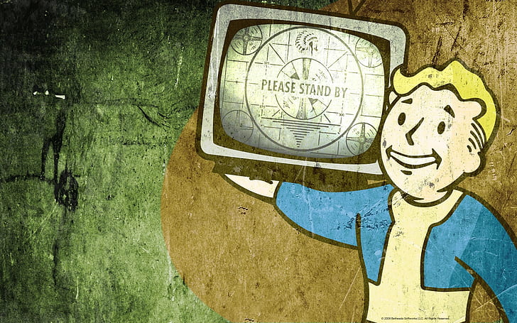 Fallout, Pip-Boy, Games, blonde hair man holding crt tv illustration, fallout, pip-boy, games, 1680x1050, HD wallpaper