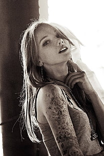 Олеся Харитонова, модель, рыжая, женщина, монохромная, HD обои HD wallpaper