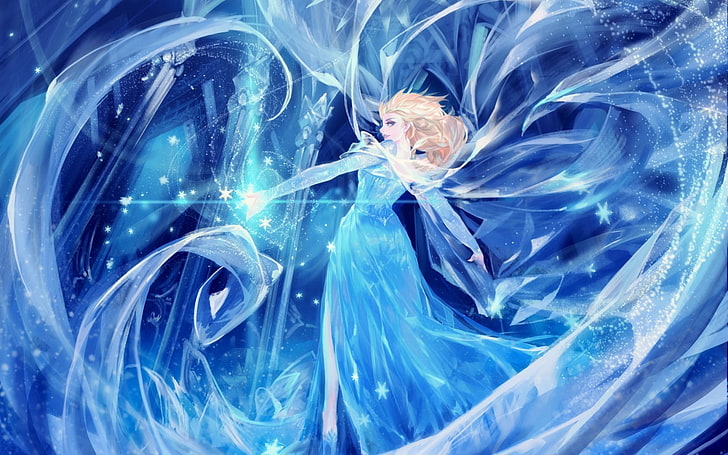 Elsa from Frozen illustration, Princess Elsa, ice, Frozen (movie), artwork, movies, Fond d'écran HD