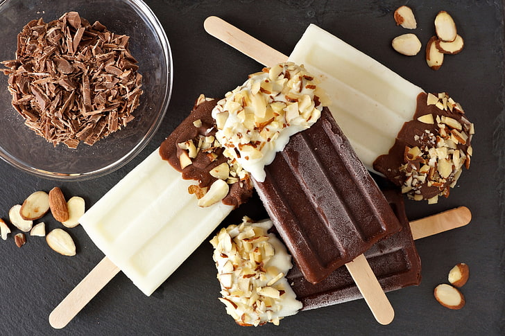 chocolate, food, popsicle, nuts, HD wallpaper