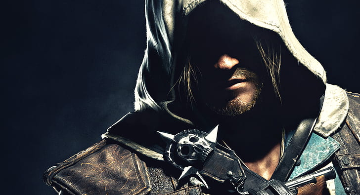face, shadow, hood, Edward Kenway, Assassin's Creed IV: Black Flag, HD wallpaper