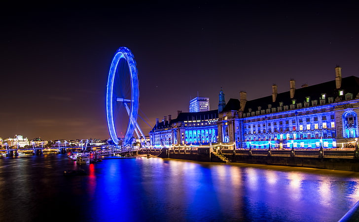 London Night, London Eye, London, City, Night, London, ferris wheel, Citylights, citylife, HD wallpaper