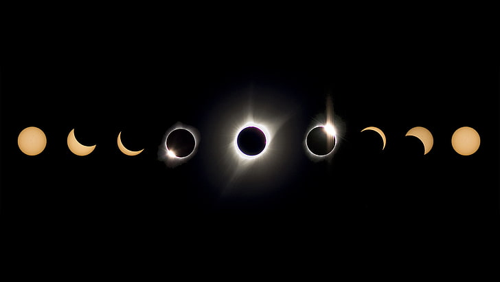 Ilustración de luna variada, eclipse, espacio, luna, rayos de sol, sol, Fondo de pantalla HD