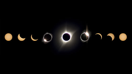 иллюстрация разных луны, затмение, космос, луна, солнечные лучи, солнце, HD обои HD wallpaper