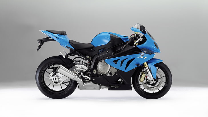 Bicicleta deportiva azul y negra, BMW S1000RR, vehículo, motocicleta, fondo simple, Fondo de pantalla HD